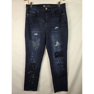 DG2 Diane Gilman Jeans Women's Size 12 Embellished Butterfly Dark Denim Pants